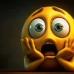 artificial intelligence interface with shocked face emoji overlay