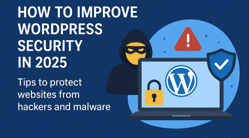 Illustration showing a secure WordPress website with shield and padlock icons, symbolizing protection in 2025